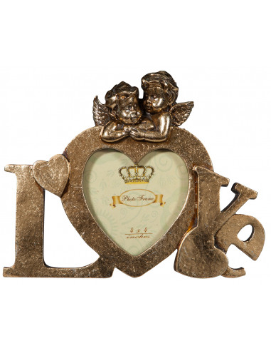 Portafoto LOVE da appoggio in resina finitura oro anticata L23xPR13xH18 cm Portafoto LOVE da appoggio in resina finitura oro anticata L23xPR13xH18 cm
