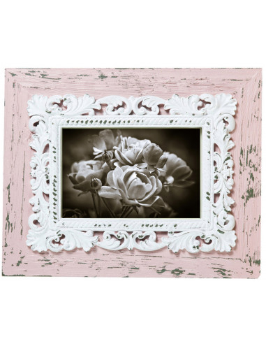 Portafoto da appoggio verticale/orizzontale in resina finitura rosa anticata L20xPR2xH25 cm Portafoto da appoggio verticale/orizzontale in resina finitura rosa anticata L20xPR2xH25 cm