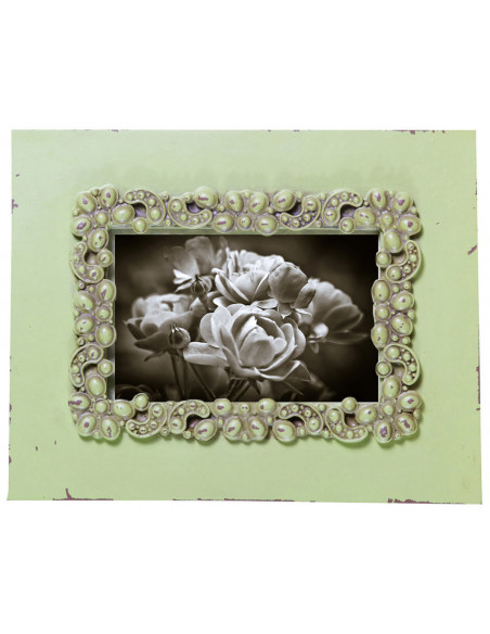 Moldura fotográfica independente vertical/horizontal em resina com acabamento verde antigo W20xDP2xH25 cm