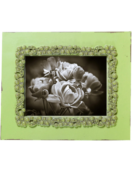Moldura fotográfica independente vertical/horizontal em resina com acabamento verde antigo C31xDP2xH26 cm