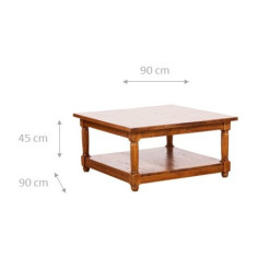 Tavolino da fumo  Country in legno massello di tiglio finitura noce 90x90x45 cm 2