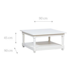 Mesa de centro country em madeira maciça de limão, acabamento branco 90x90x45 cm 2