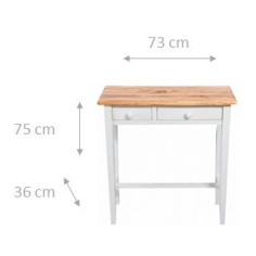 Tavolino consolle Country in legno massello di tiglio struttura bianca anticata finitura naturale 73x36x75 cm 2