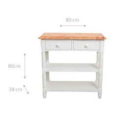 Tavolino Country in legno massello di tiglio struttura bianca anticata piano finitura naturale 80x38x80 cm 2