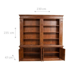 Libreria Country in legno massello di tiglio finitura noce 230x47x235 cm 2