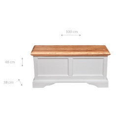 Baú em madeira maciça de limão com estrutura branca antiga e tampo com acabamento natural 100x38x48 cm - Biscottini.it 2