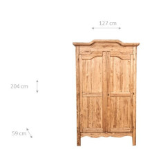 Armadio Country in legno massello di tiglio finitura naturale 127x59x204 cm 2