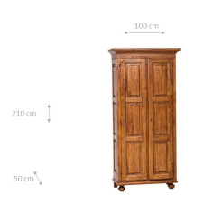 Armadio Country in legno massello di tiglio finitura noce 100x50x210 cm 2