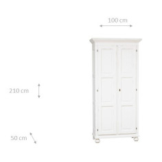 Armário country em madeira maciça de limão com acabamento branco antigo 100x50x210 cm 2