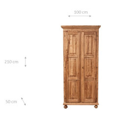 Armadio Country in legno massello di tiglio finitura naturale 100x50x210 cm 2