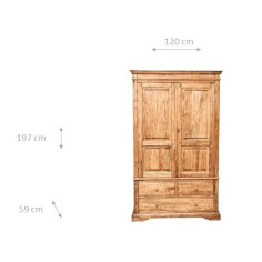 Armadio Country in legno massello di tiglio finitura naturale 120x59x197 cm 2