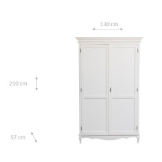 Armadio Shabby in legno massello di tiglio finitura bianca anticata L130xPR57xH205cm 2