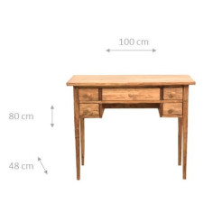 Tavolino scrittoio in legno massello di tiglio finitura naturale: vista frontale. Made in Italy by Biscottini 2