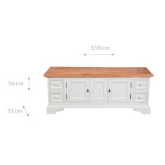 Mobile porta tv  in legno massello di tiglio struttura bianca anticata piano finitura naturale 150x51x56 cm -Biscottini.it 2