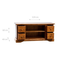 Mobile porta Tv Country in legno massello di tiglio finitura noce 129x40x60 cm 2
