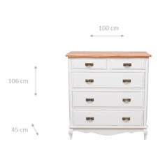 Comò Country in legno massello di tiglio struttura bianca anticata piano finitura noce 100x45x106 cm 2