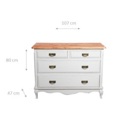 Comò Country in legno massello di tiglio struttura bianca anticata piano finitura noce 107x47x80 cm 2