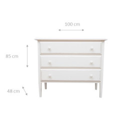 Comò Country in legno massello di tiglio finitura bianca anticata 100x48x85 cm 2