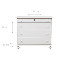 Comò Country in legno massello di tiglio finitura bianca anticata 114x49x99 cm 2