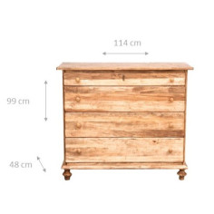 Comò Country in legno massello di tiglio finitura naturale 114x49x99 cm 2