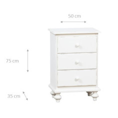 Comodino Country in legno massello di tiglio finitura bianca anticata 50x35x75 cm 2