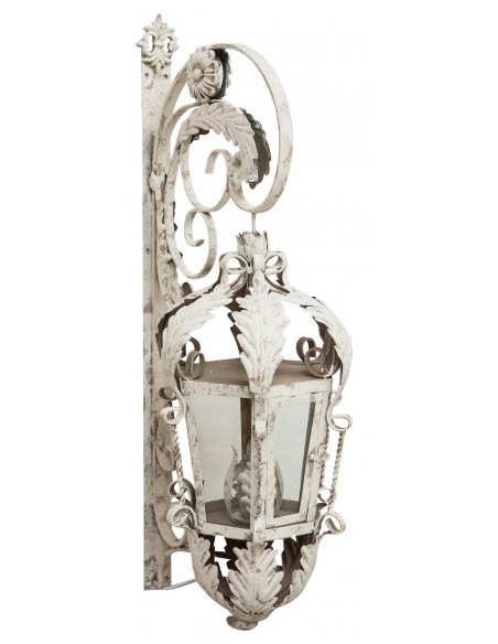 Lampada applique a muro elettrificata in ferro battuto finitura bianca anticata L32xPR42,5xH91 cm
