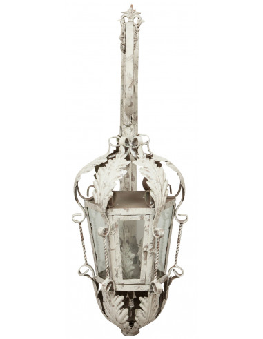 Lampada applique a muro elettrificata in ferro battuto finitura bianca anticata L32xPR42,5xH91 cm Lampada applique a muro elettrificata in ferro battuto finitura bianca anticata L32xPR42,5xH91 cm