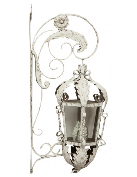 Lampada applique a muro elettrificata in ferro battuto finitura bianca anticata L32xPR42,5xH91 cm