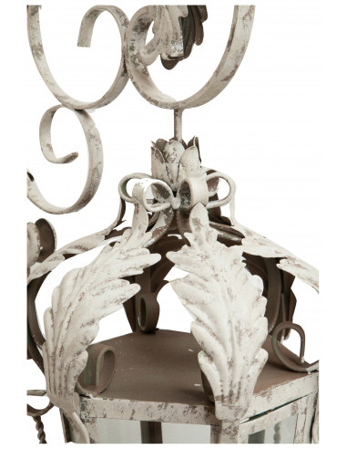 Lampada applique a muro elettrificata in ferro battuto finitura bianca anticata L32xPR42,5xH91 cm Lampada applique a muro elettrificata in ferro battuto finitura bianca anticata L32xPR42,5xH91 cm