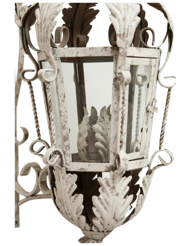 Lampada applique a muro elettrificata in ferro battuto finitura bianca anticata L32xPR42,5xH91 cm Lampada applique a muro elettrificata in ferro battuto finitura bianca anticata L32xPR42,5xH91 cm