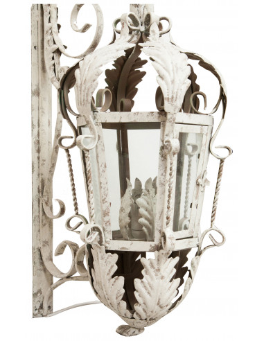 Lampada applique a muro elettrificata in ferro battuto finitura bianca anticata L32xPR42,5xH91 cm Lampada applique a muro elettrificata in ferro battuto finitura bianca anticata L32xPR42,5xH91 cm