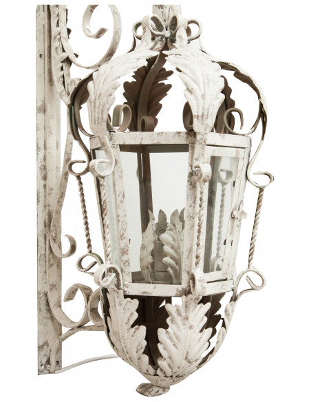 Lampada applique a muro elettrificata in ferro battuto finitura bianca anticata L32xPR42,5xH91 cm