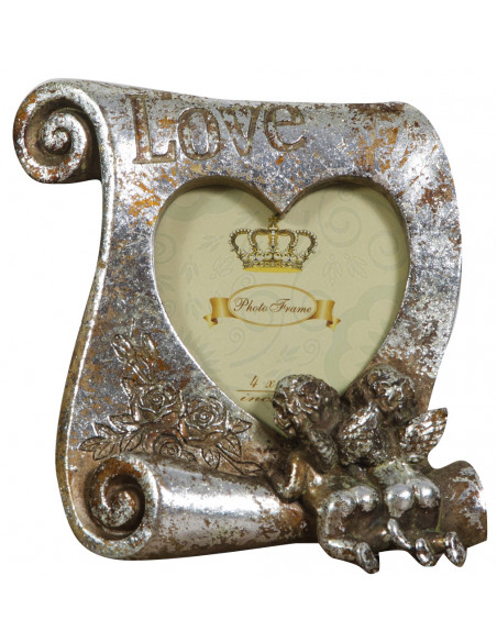 Portafoto LOVE da appoggio in resina finitura argento anticata L16xPR4xH17 cm