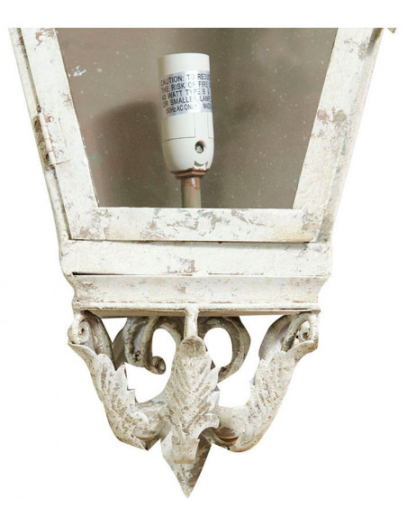 Lampada applique a muro elettrificata in ferro battuto finitura bianca anticata L28xPR16,5xH61,5 cm