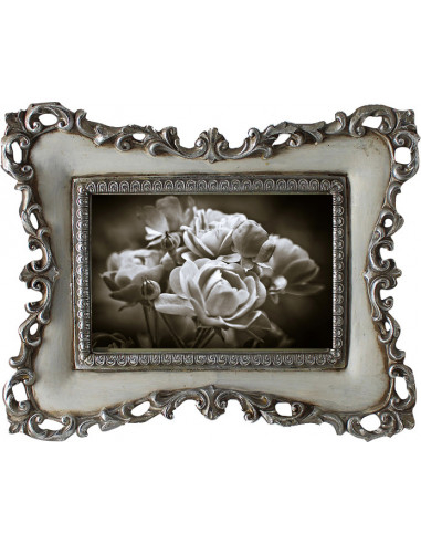 Portafoto da appoggio verticale/orizzontale in resina finitura argento e bianca anticata L19,5xPR3xH24 cm Portafoto da appoggio verticale/orizzontale in resina finitura argento e bianca anticata L19,5xPR3xH24 cm