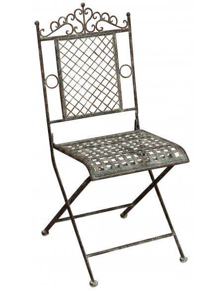 Sedia pieghevole in ferro battuto finitura ruggine anticata 96x49x41 cm