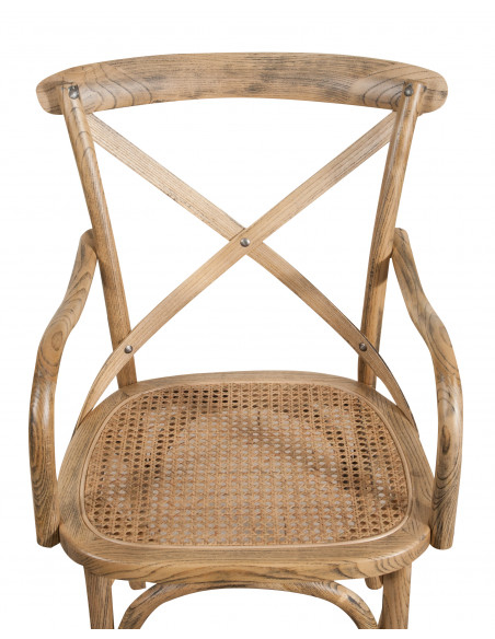 Sedia con braccioli thonet in massello di frassino in finitura noce chiaro anticato e seduta in paglia di Vienna L50XPR43XH89 cm