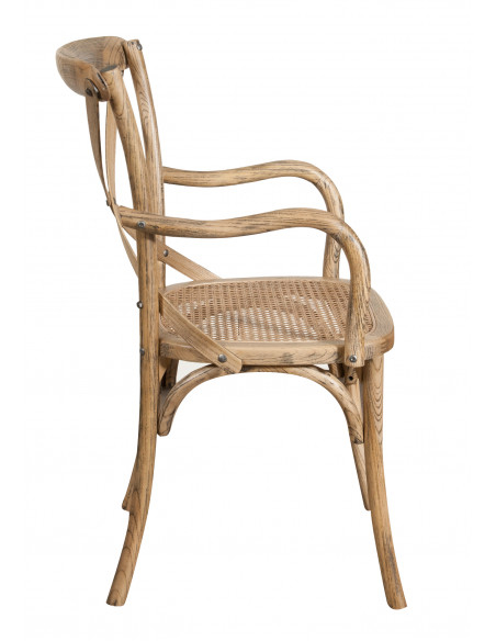 Sedia con braccioli thonet in massello di frassino in finitura noce chiaro anticato e seduta in paglia di Vienna L50XPR43XH89 cm