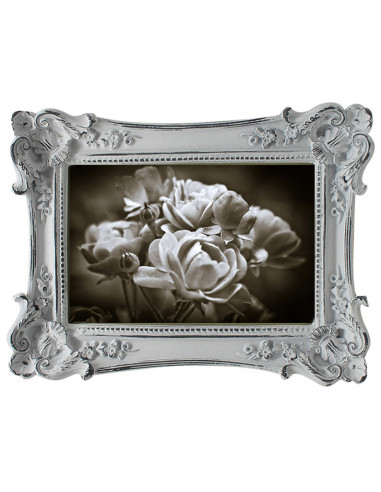 Portafoto da appoggio verticale/orizzontale in resina finitura bianca anticata L15,5xPR3,5xH20,5 cm Portafoto da appoggio verticale/orizzontale in resina finitura bianca anticata L15,5xPR3,5xH20,5 cm