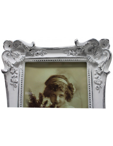 Portafoto da appoggio verticale/orizzontale in resina finitura bianca anticata L15,5xPR3,5xH20,5 cm Portafoto da appoggio verticale/orizzontale in resina finitura bianca anticata L15,5xPR3,5xH20,5 cm