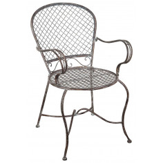 Sedia poltrona con braccioli in ferro battuto finitura ruggine anticata 57x55x95 cm - Biscottini.it