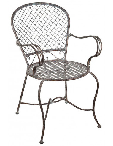 Sedia poltrona con braccioli in ferro battuto finitura ruggine anticata 57x55x95 cm - Biscottini.it