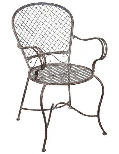 Sedia poltrona con braccioli in ferro battuto finitura ruggine anticata 57x55x95 cm - Biscottini.it