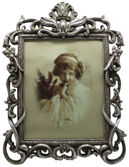 Portafoto da appoggio a cuore in resina finitura argento anticata L29,5xPR2xH39 cm