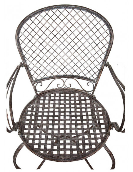 Sedia poltrona con braccioli in ferro battuto finitura ruggine anticata: foto vista particolare dall'alto - Biscottini.it 