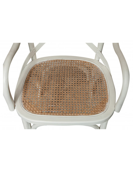 Cadeira Thonet com braços em freixo maciço com acabamento branco antigo e assento em palha Viena 50x43x89 cm
