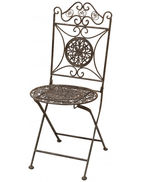 Sedia pieghevole in ferro battuto pieno finitura ruggine anticata diam.39x96 cm