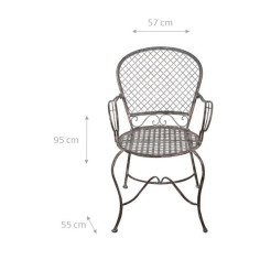 Sedia poltrona con braccioli in ferro battuto finitura ruggine anticata 57x55x95 cm - Biscottini.it 2