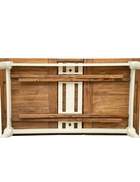 Tavolo allungabile Made in Italy in legno massello bicolore, il meccanismo di allunga