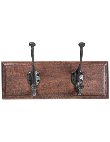 Attaccapanni da parete in legno massiccio e ferro forgiato a mano finitura noce 30x11x15 cm